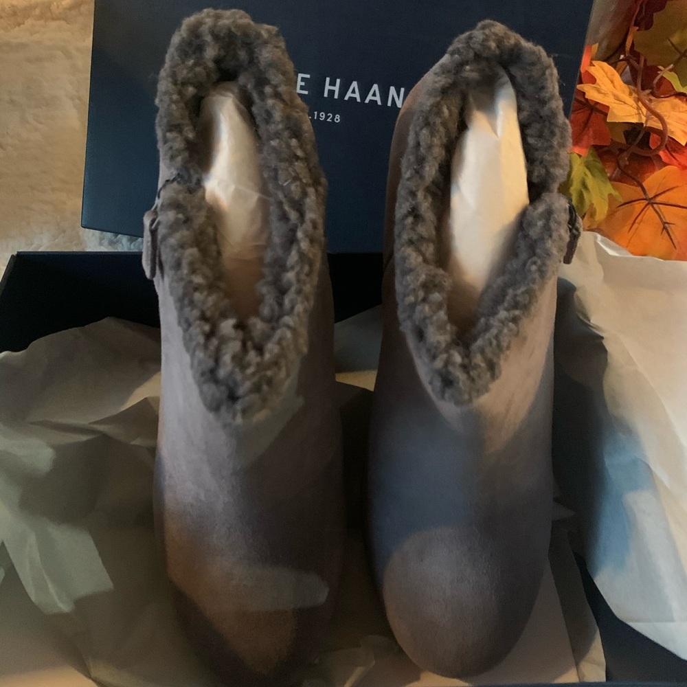 NWT Cole Haan Callie Rain Boot Taupe Suede
